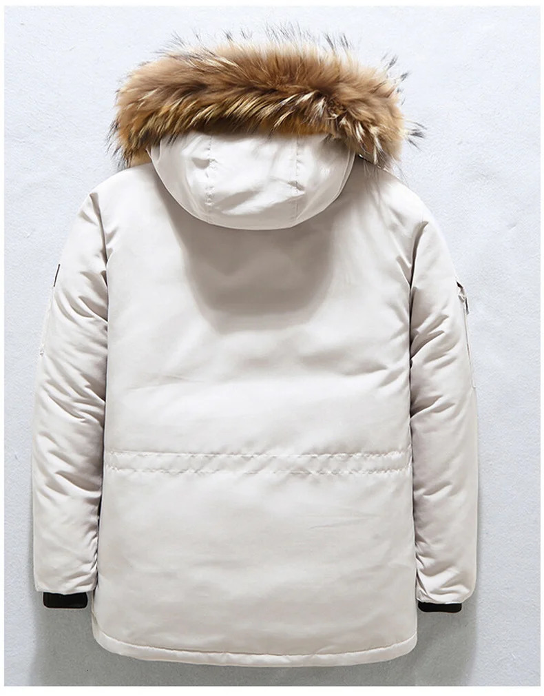 Down Jacket Mens Winter Minimalist Solid Color Fur Collar Hooded Warm Parka Casual Comfortable White Duck Down Coat Male 251023