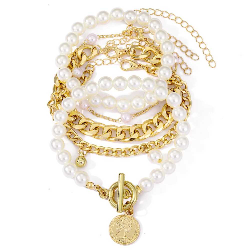Boho Fashion Bracets For Wen New Vintage Geetric Pearl Human Coin Pendant Gold Color Jewelry Gift For Fa B029W251027