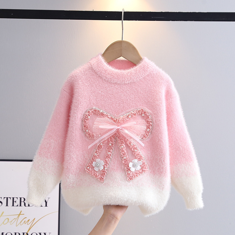 New hot selling designer sweater, fashionable thickened faux mink velvet children's sweater, knitted top for autumn and winter base