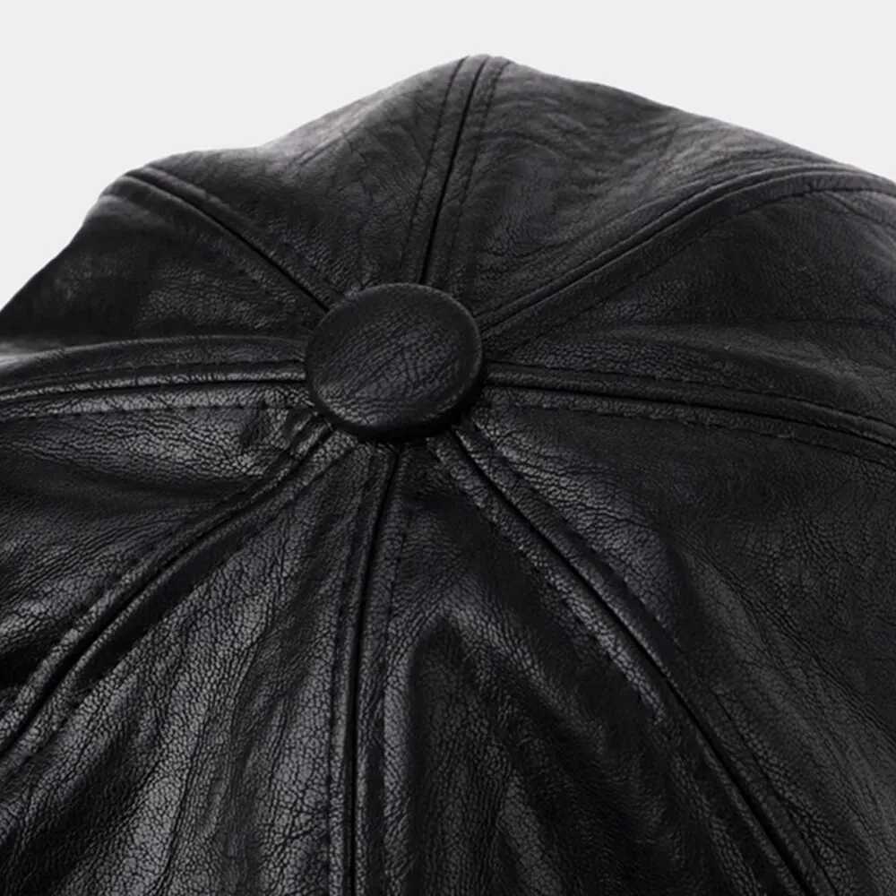 1pc Retro Fashion Womens Pu Leather Octagonal Hat Versatile Autumn And Winter Temperament Big Head Circumference BeretW251027