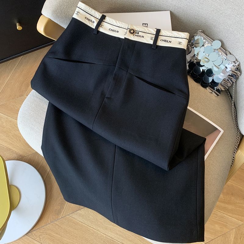 New Blazer Midi Skirt Autumn High-Waisted Letter Design Straight-Cut Pencil Skirt with Slit for Work Plus Size S-3XL