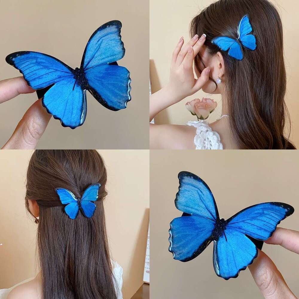 Summer Dreamy Blue Butterfly Niche Bangs Side Clip Super Fairy High-end Hairpin Hair Accessory