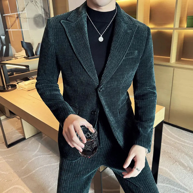 AutumnWinter Velvet Suit Set Men Slim Fit Wedding Groom 2 Pieces Suits jacket Pant Business Formal Casual Party Prom Suits 251023