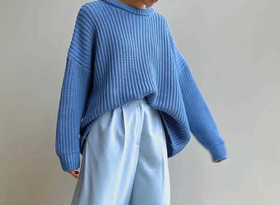 New AutumnWinter Fashion Long Sleeve Loose Round Neck Knitted Solid Color Sweater For Women6 ColorsT251027
