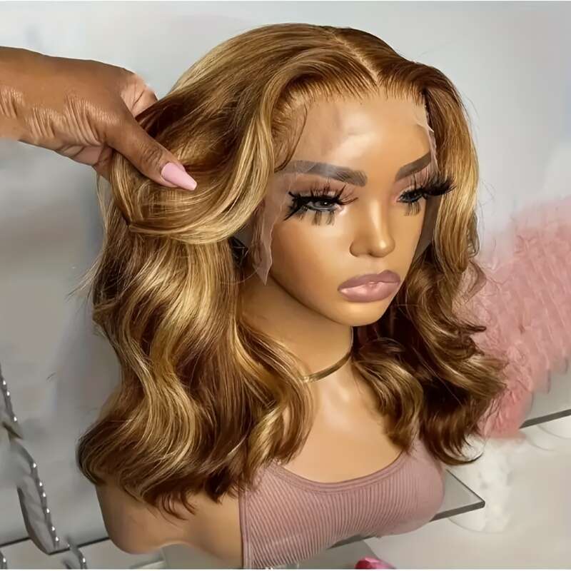 Women's Honey Ombre Bob Natural Roots Ends, Brazilian Human Hair Lace Wig With Pre-Plucked Front Baby Hair, 13X4 HD Density, Gradient, Loose Wave