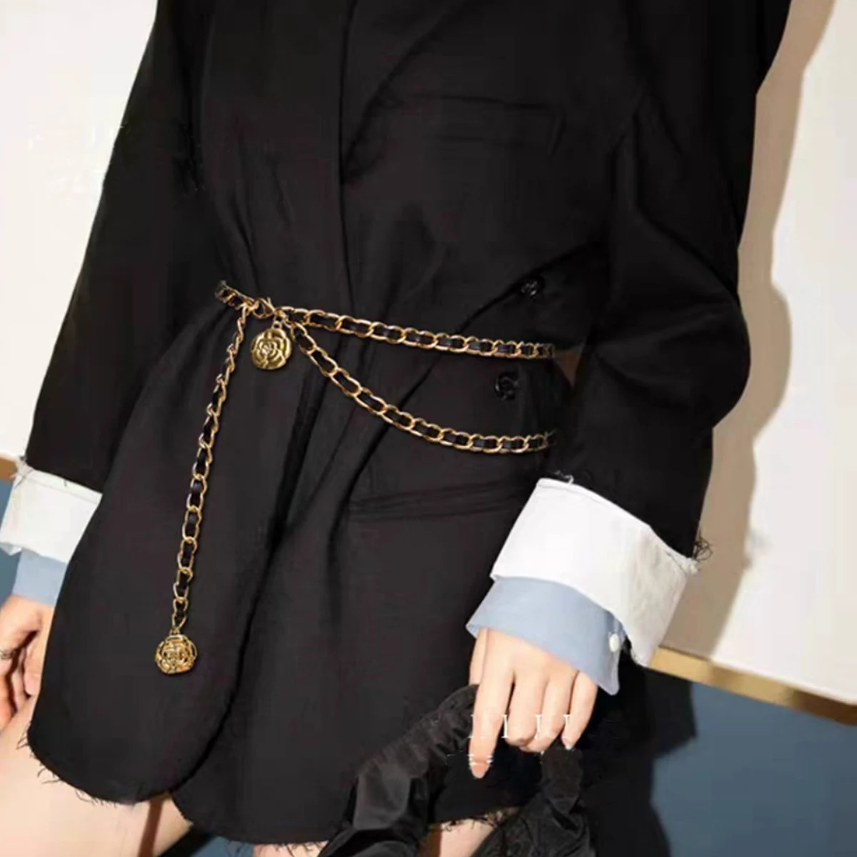 Fashion Gold Chain Belt Female Waist Flower Belts For Women High Quality y Tassel Dress Waistband Adjustable Metal Corset 251024