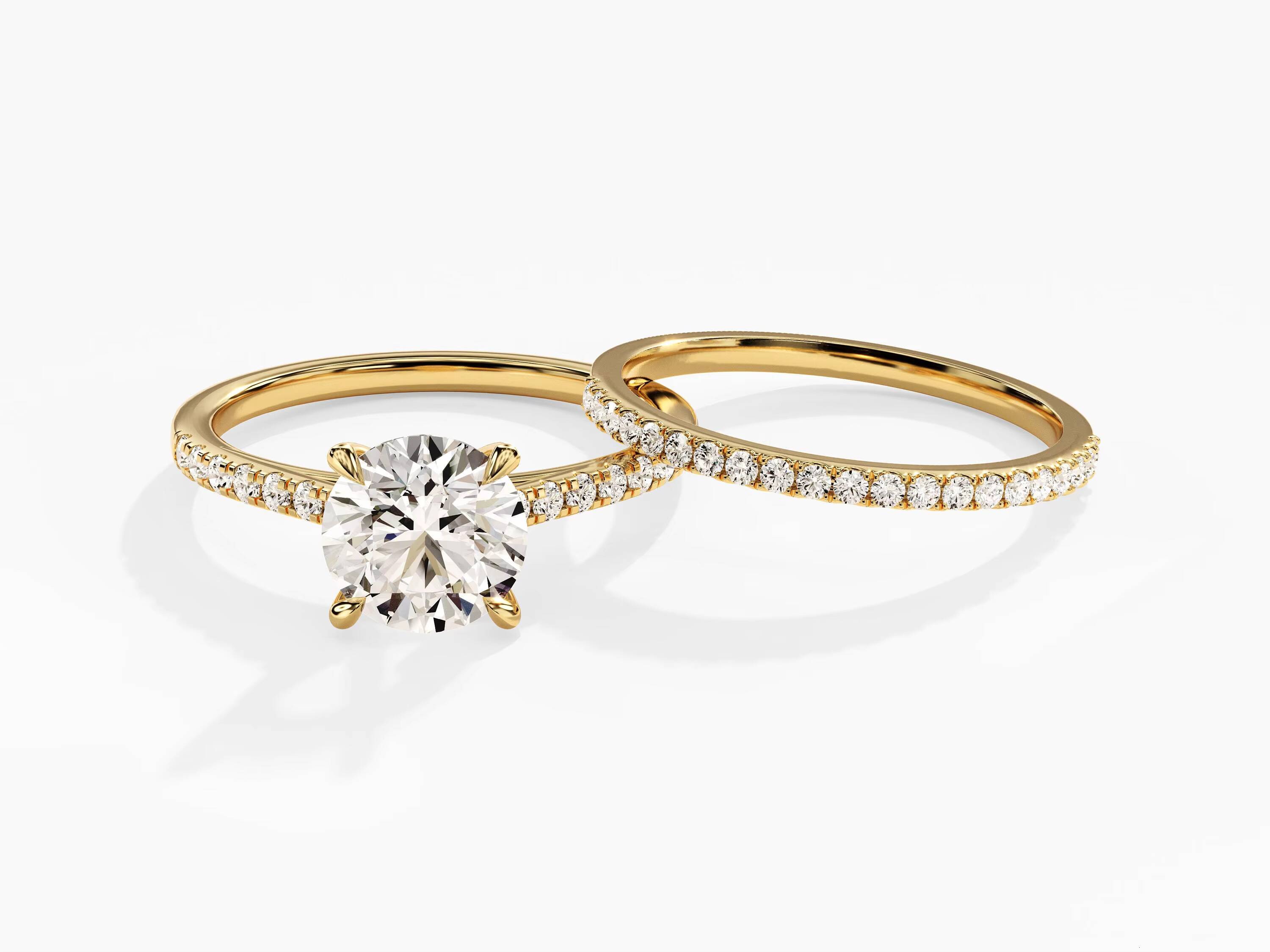 14k 18k Gold Minimalist Diamond Engagement Ring Set 15CT Round Diamond Ring Half Eternity Wedding Band