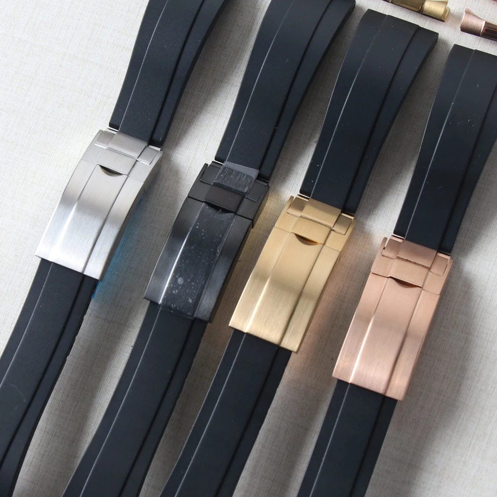 20mm Rubber Watch Band For YachtMaster Daytona Submariner Curved End Strap With Endlink Buckle Black Silicone Bracelet 251027