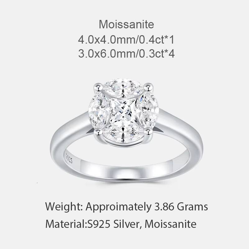 Premium Elegant Moissanite Wedding Engagement Rings S925 Silver Lab Diamond Women Ring with Moissanite Ring