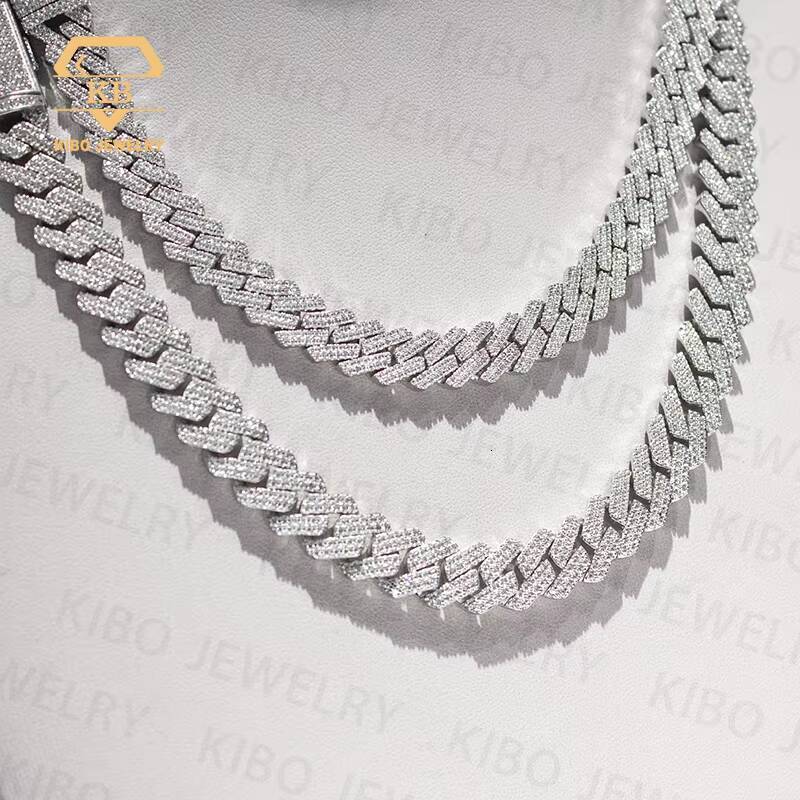 Pass Diamond Tester 10mm 12mm Iced Out Cuban Chain 925 Sterling Silver Moissanite Cuban Link Chain Necklace