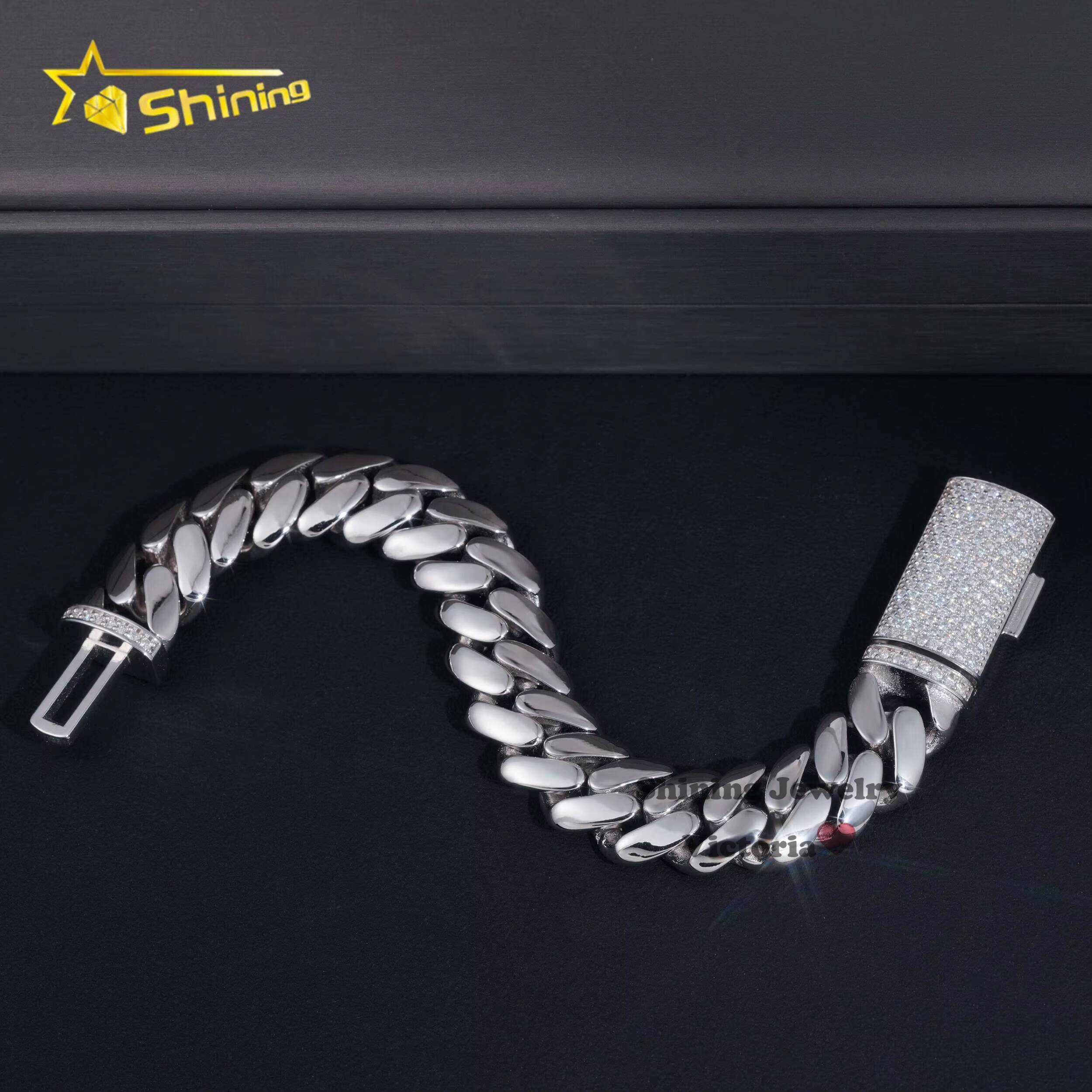 Iced Out Custom Rapper Style Hip Hop Jewelry 12MM Moissanite Lock 925 Hand Made Tight Link Plain Cuban Link Bracelet