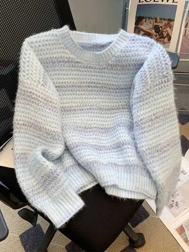 Zoki Women Chic Rainbow Sweater Loose Cute O Neck Long Sleeve Knitted Jumpers Fall Winter Lazy Wind Japan Fashion Sweet PulloverT251027