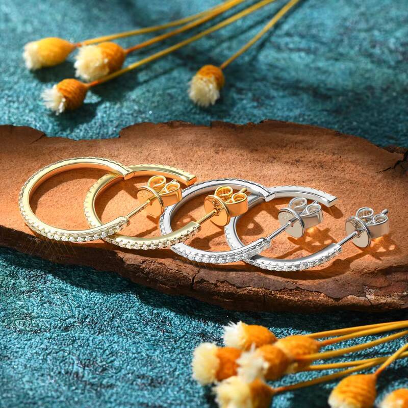 Moissanite Silver 925 Earrings Simple Big Half Circle Drop Piercing Ear Jewelry Open C Hoop Stud Earrings for Women