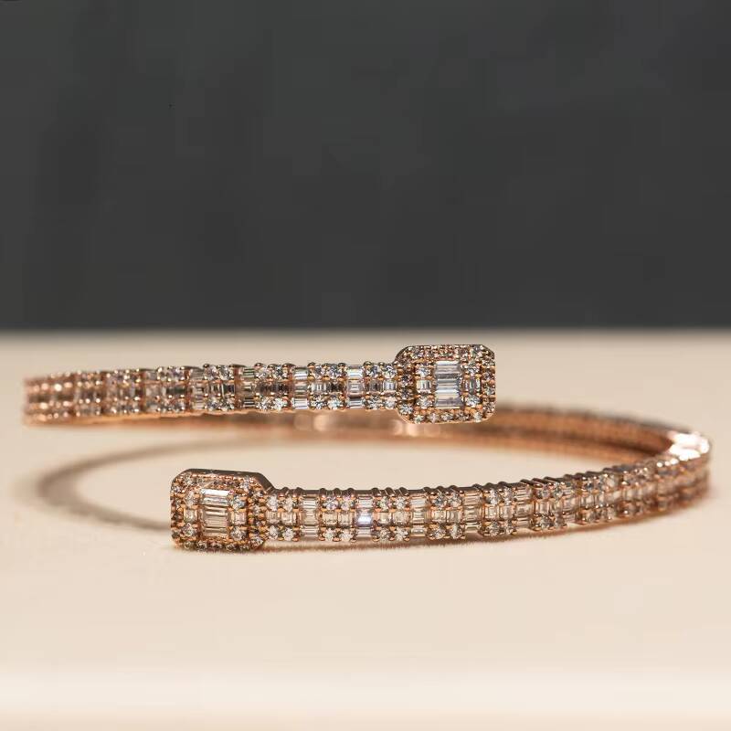 KIBO Iced Out Jewelry Adjustable Pass Diamond Tester 925 Silver Chain Cuff VVS1 Baguette Cut Moissanite Bracelet