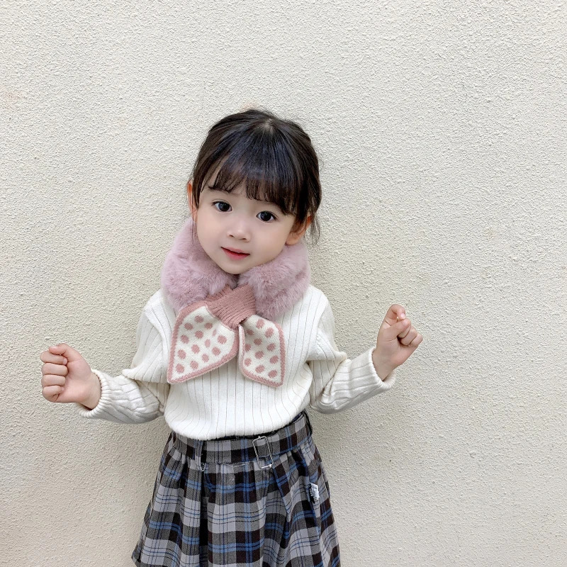 Korean Sweet Baby Scarf Rabbit Fur Winter Thick Warm Neckerchief for Princess Girl Outdoor AntiCold Kids Neck Cover 251027