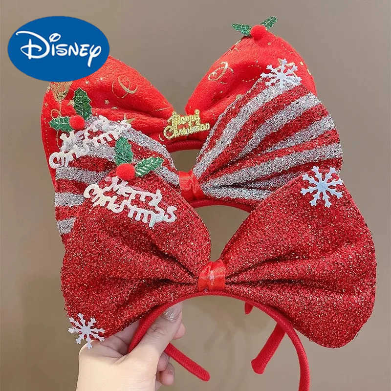 Disney Christmas Hair Band Red Bows Elastic Headbands for Adult Childrens Hair Accessories Happy New Year Party Merry Christmas Gifts H251027