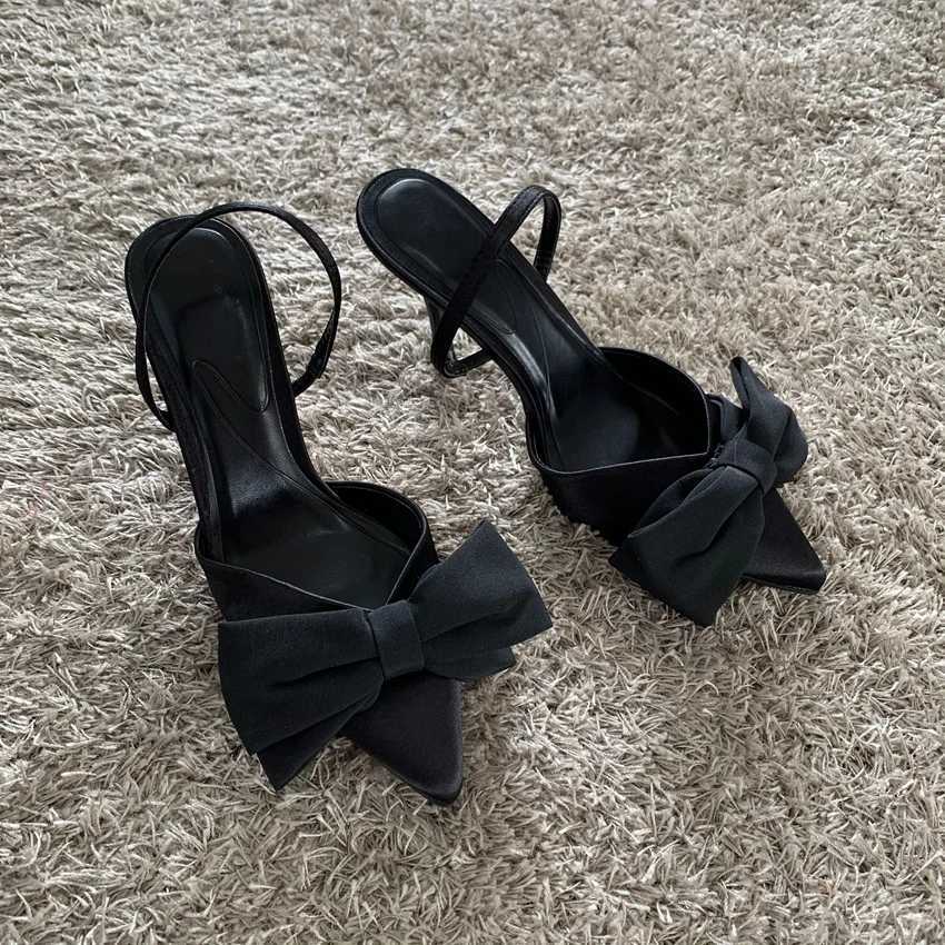 Black Butterflyknot Stiletto Pumps 2025 Women Pointed Slingbacks High Heels New Sexy Fi Party Lady Sandals ShoesXJ251027