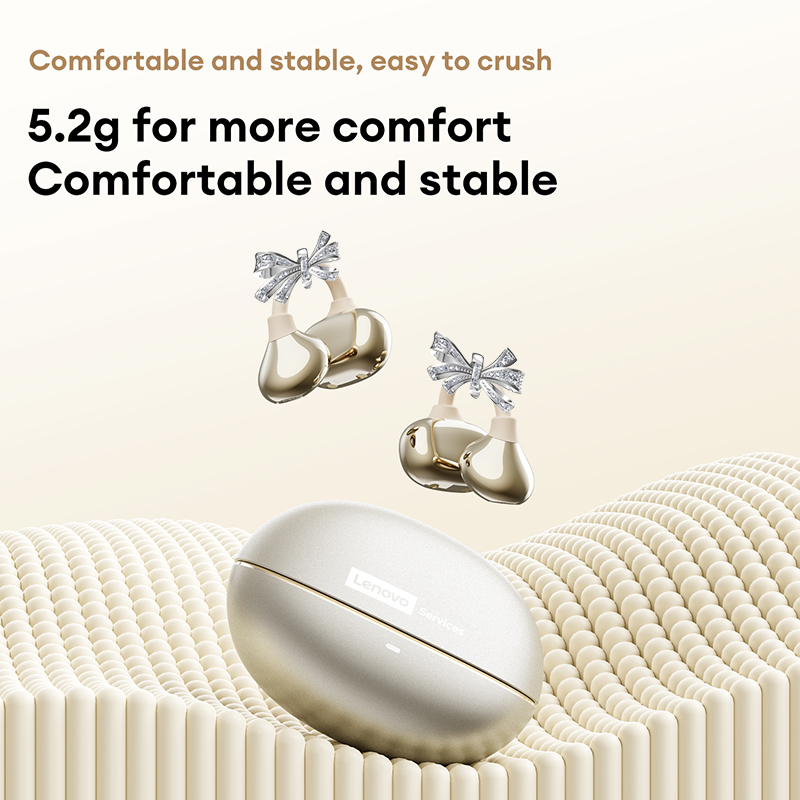 LenovoService Bow-knot design Earring-style Headphones with Mic Wireless clip-on Earbuds Bluetooth 6.0 For Android and Phone RS106 Music Earphones