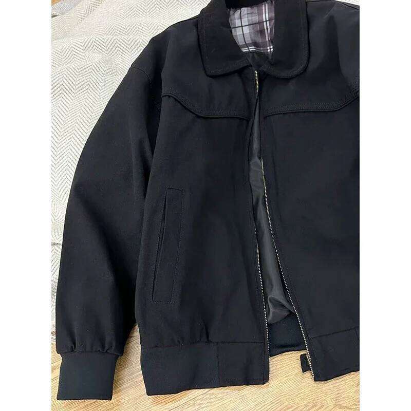 Black Detroit Workwear Jacket Men's Spring Autumn Trendy Pilot American Style Short Coat Casual Loose Fit Summer Thin Model