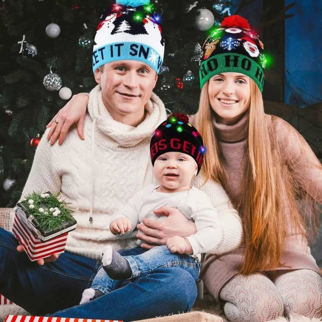 Christmas LED Lightup Knitted Beanie Hat Colorful Flashing Holiday Xmas Christmas Party Supplies Xmas Costume AccessoryW251027