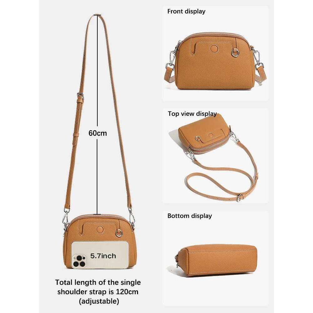 Zency New Beige Brown Small Genuine Leather Women Purse Lady Shoulder Crossbody Phone Bag For Daily Use