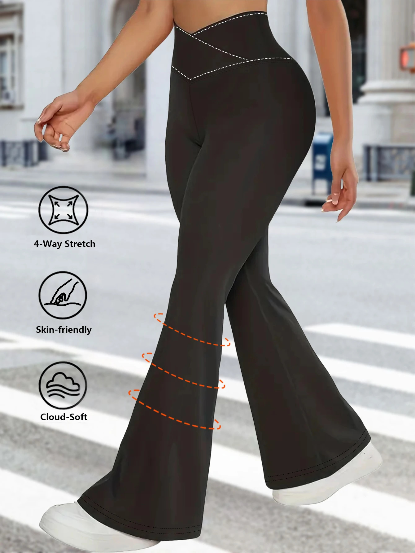 Tummy Control Yoga PantsCrossover Flare Leggings for WomenHigh Waist V Cross Bootcut Bell Bottoms Tummy Control Yoga Pants 251027