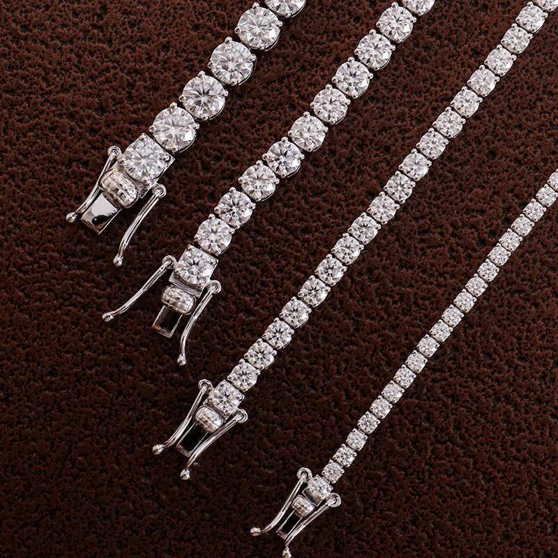 Fashion Jewelry Moissanite Tennis Chain Necklace 925 Sterling Silver 25mm Spot Wholesale Four Prong Tennis Chain Bracelet