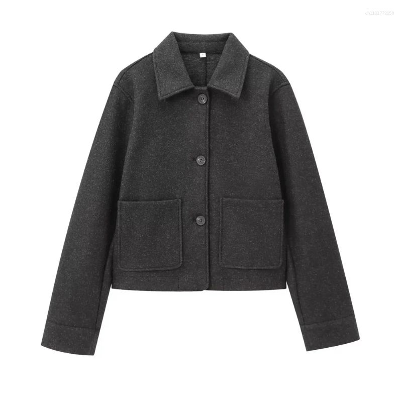 Women's Jackets Loose Pocket Decoration Soft Lapel Long Sleeved Jacket For Autumn And Winter Style