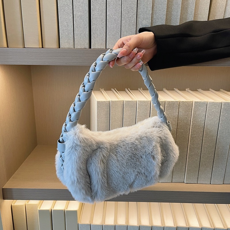 Autumn Winter New Twist Braided Versatile High-end Plush Simple Crossbody Bag Handbag Women's Fashion