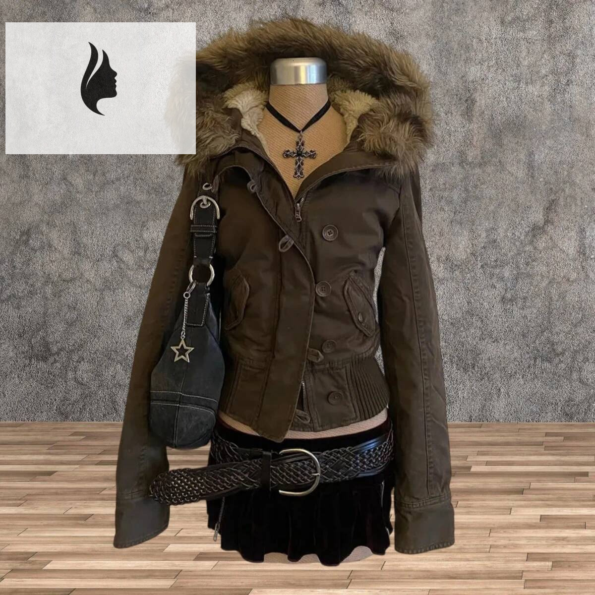 winter jacket women Vintage sle coat can accommodate brown fce lining jaet women's slim and fur button details long sve zipper cl ...