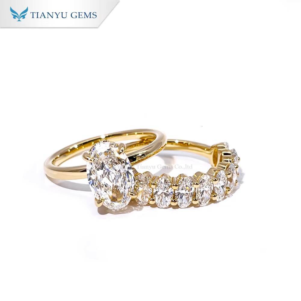 Tianyu Gems Customized Design 10k 14k Yellow Gold Oval Lab Diamond Wedding Ring Set