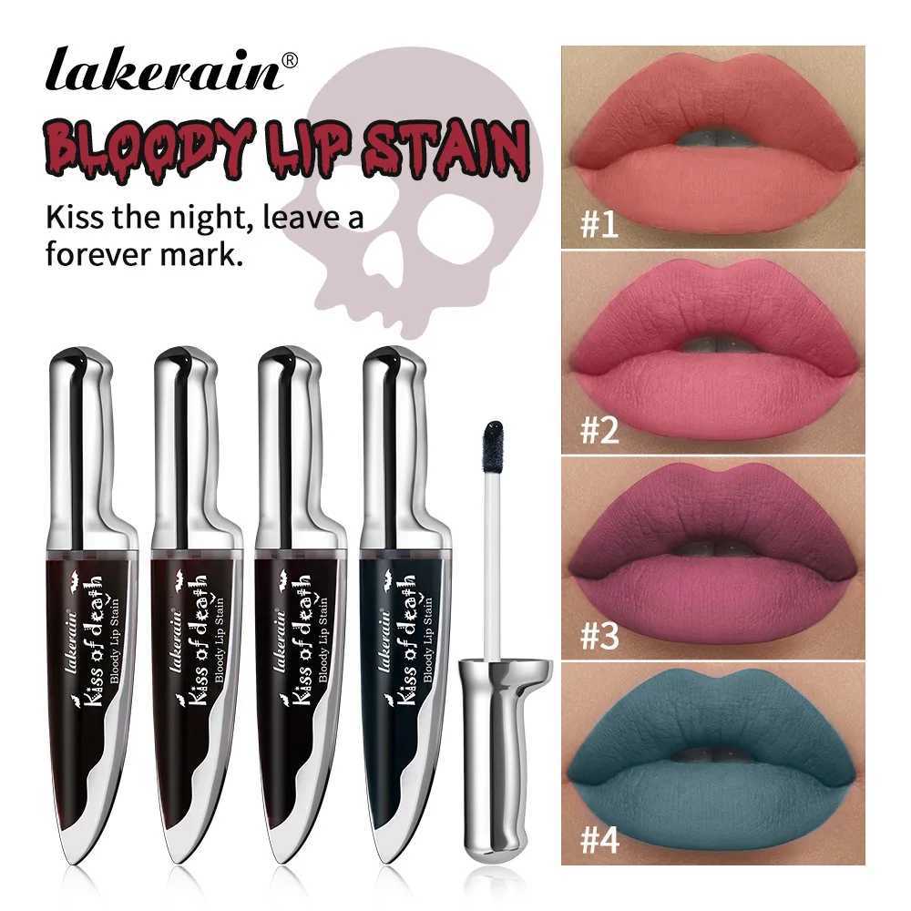 Gothic Bloody Lip Stain Matte Dark Red Green Halloween Lip Glaze Tint Knife Shaped Bottle Vampire Lipstick Makeup Waterproof W251027