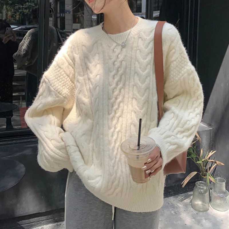 Autumn Winter Thicken Warm Pullover Sweater Women Vintage Loose Twist Knitted Jumper Woman AllMatch ONeck Long Sleeve PulloverT251027