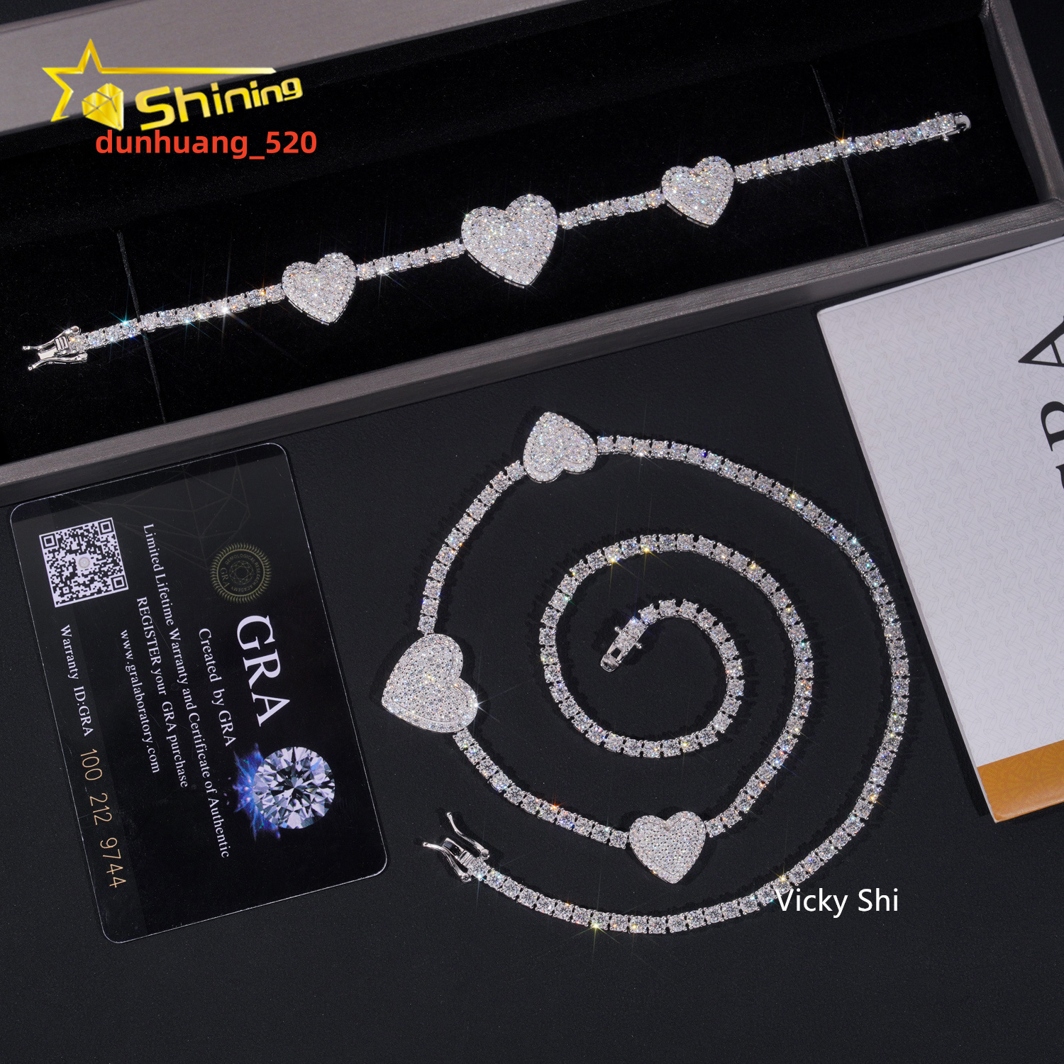 Fine Jewelry Trendy Heart Style Necklace Men Women 925 Sterling Silver 3MM VVS Moissanite Tennis Necklace GRA Certificated