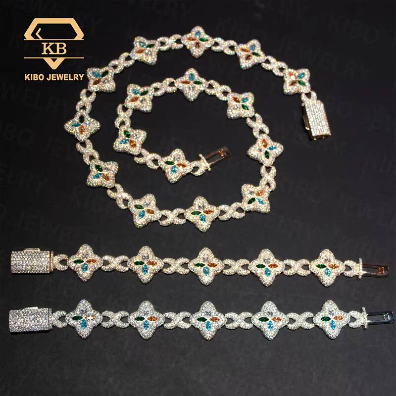 Fashionable 22mm Cuban Link Chain Infinity Necklace with Marquise Clover Moissanite 925 Sterling Silver New Design Hip Hop Style