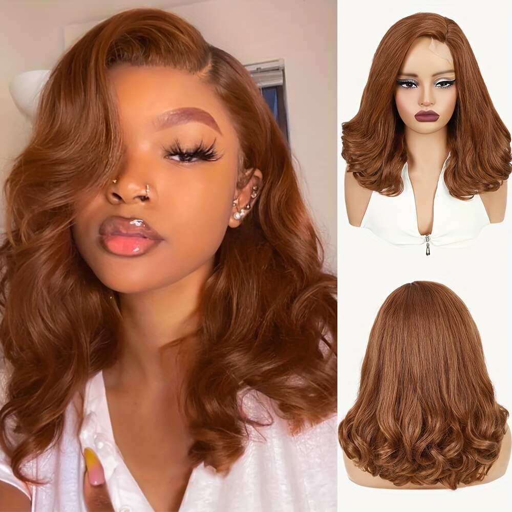 Curly 4X1 Side Part Synthetic Yaki Textural Body Wave Wig Layered Wavy Wigs For Women Heat Resistant Fiber Daily Life Party Or Cosplay Use