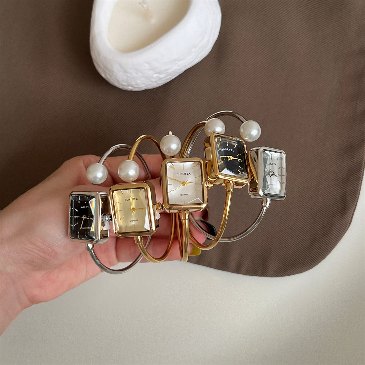 Designer Watch Gold Square Pearl Bracelet Watch For Women, Light Luxury, Niche, Vintage Style, Luxury Simple And Elegant, Fashionable And Exquisite Qu