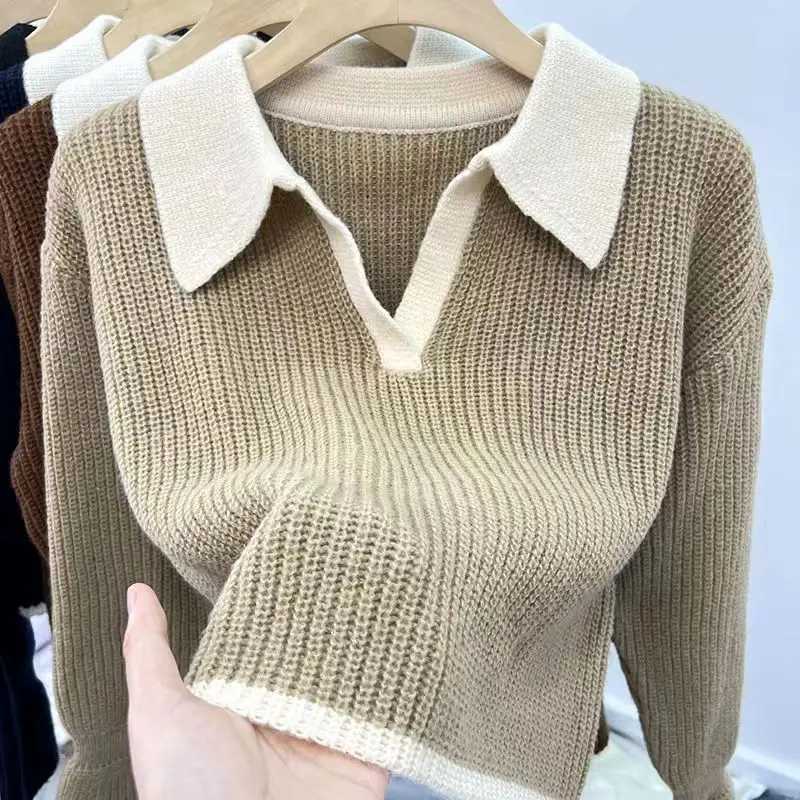 Sweater Knitted Sweater POLO Autumn Winter Korean Edition New Lazy Style Soft Glutinous Outer Loose Small Bottom Casual TopT251027