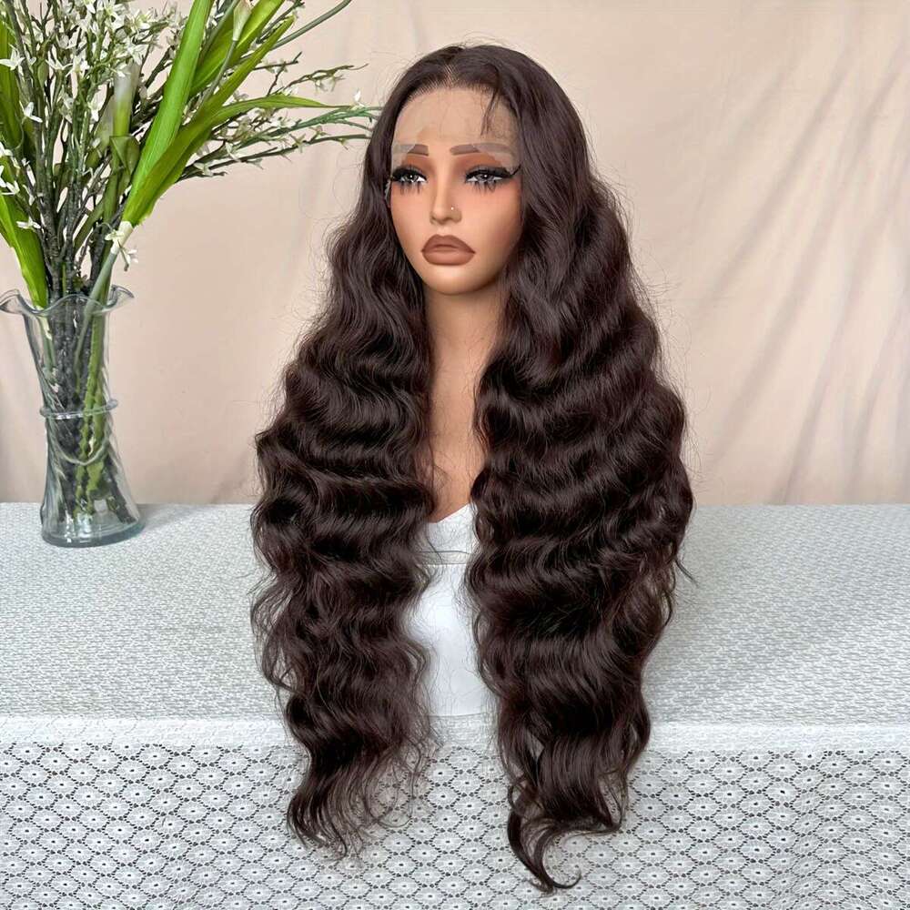 13X6 Loose Wave Brown Body Hairpiece With Transparent Lace Front - Suitable For Daily Wear