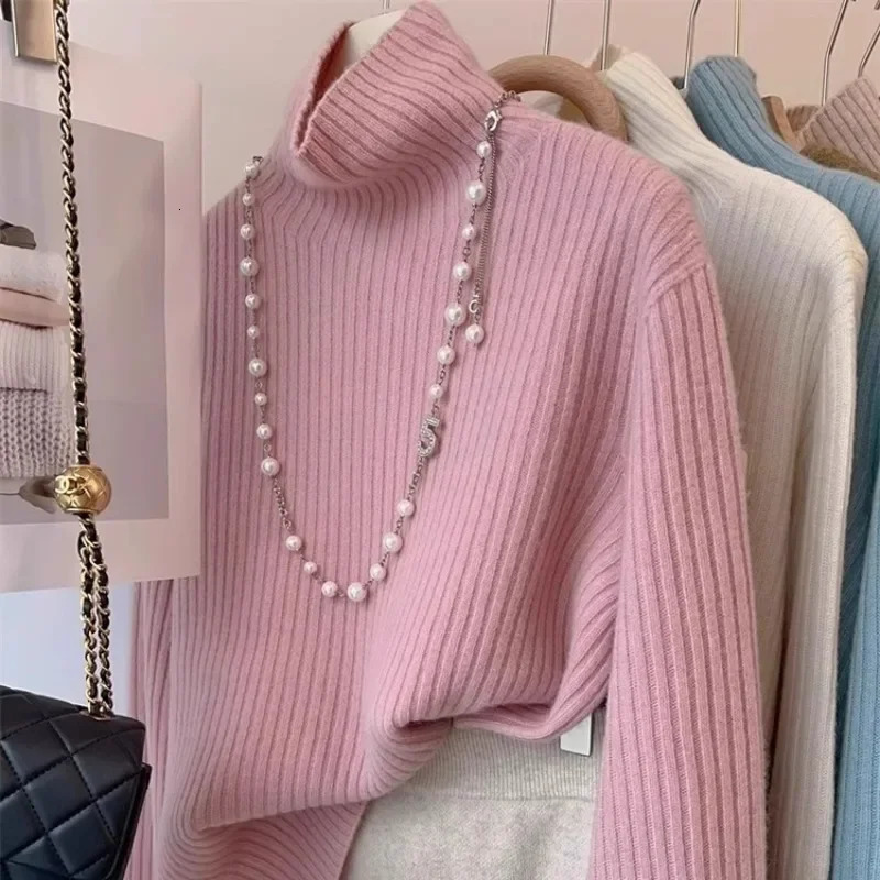 Knitted Sweater Women Pullovers Long Sleeve Turtleneck White Knit Sweater Pullover Women Tops Sweaters Sueters De Mujer Q974 251027