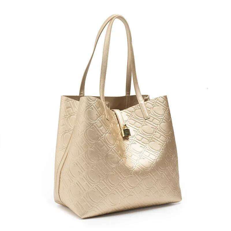 Vintage Pure Color Bucket Classic Letters Printing Handbag Simple Commuter Large Capacity Ladies Bag