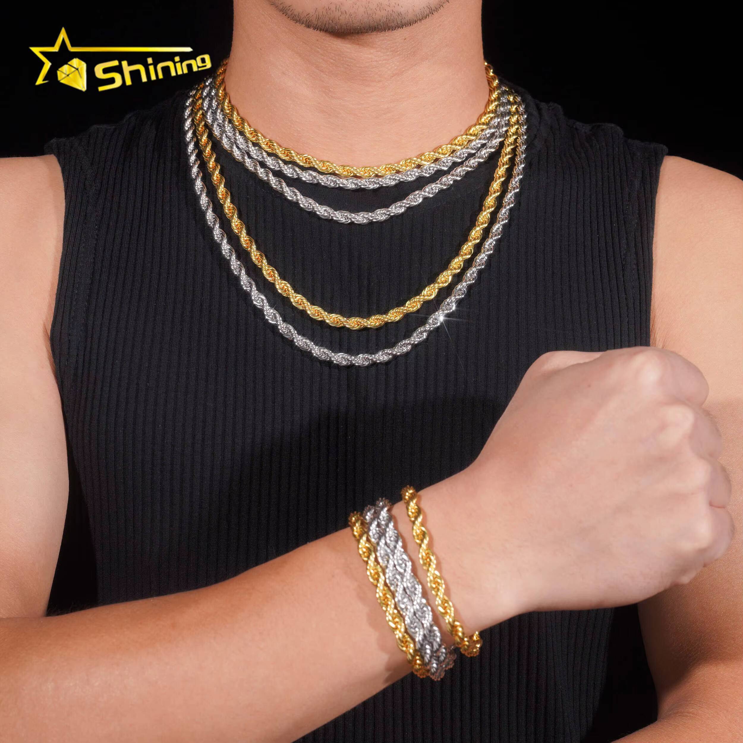 Wholesale Price Fashion Jewelry Necklace Hip Hop Gold Plated 6MM Stainless Steel Moissanite Rope Chain VVS Choker Necklace