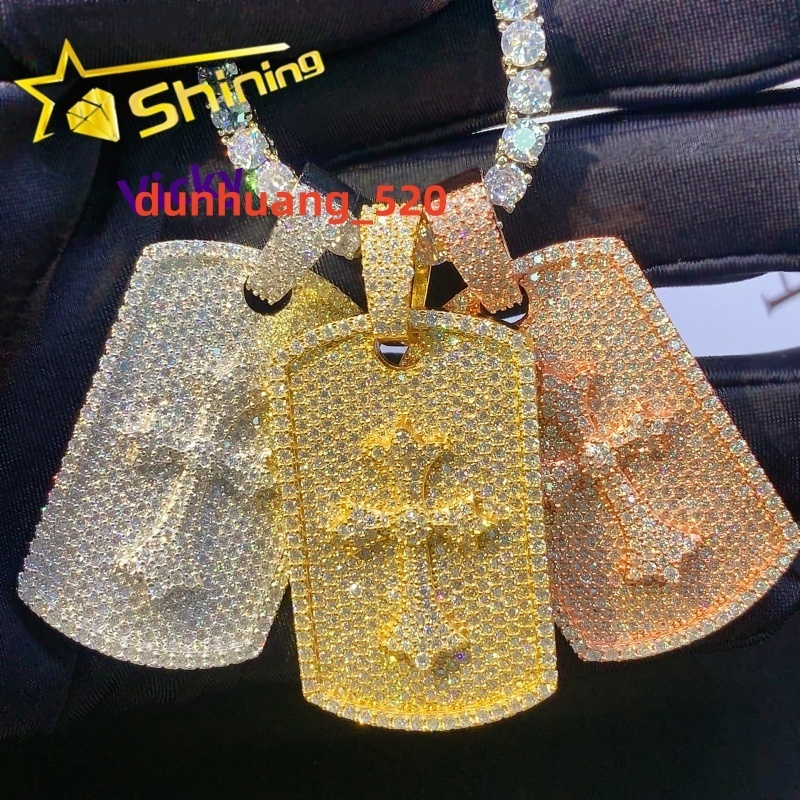 Shining Iced Out Fine Jewelry Luxury 925 Sterling Silver Gold Plated Pendant Custom Hip Hop Moissanite Pendant