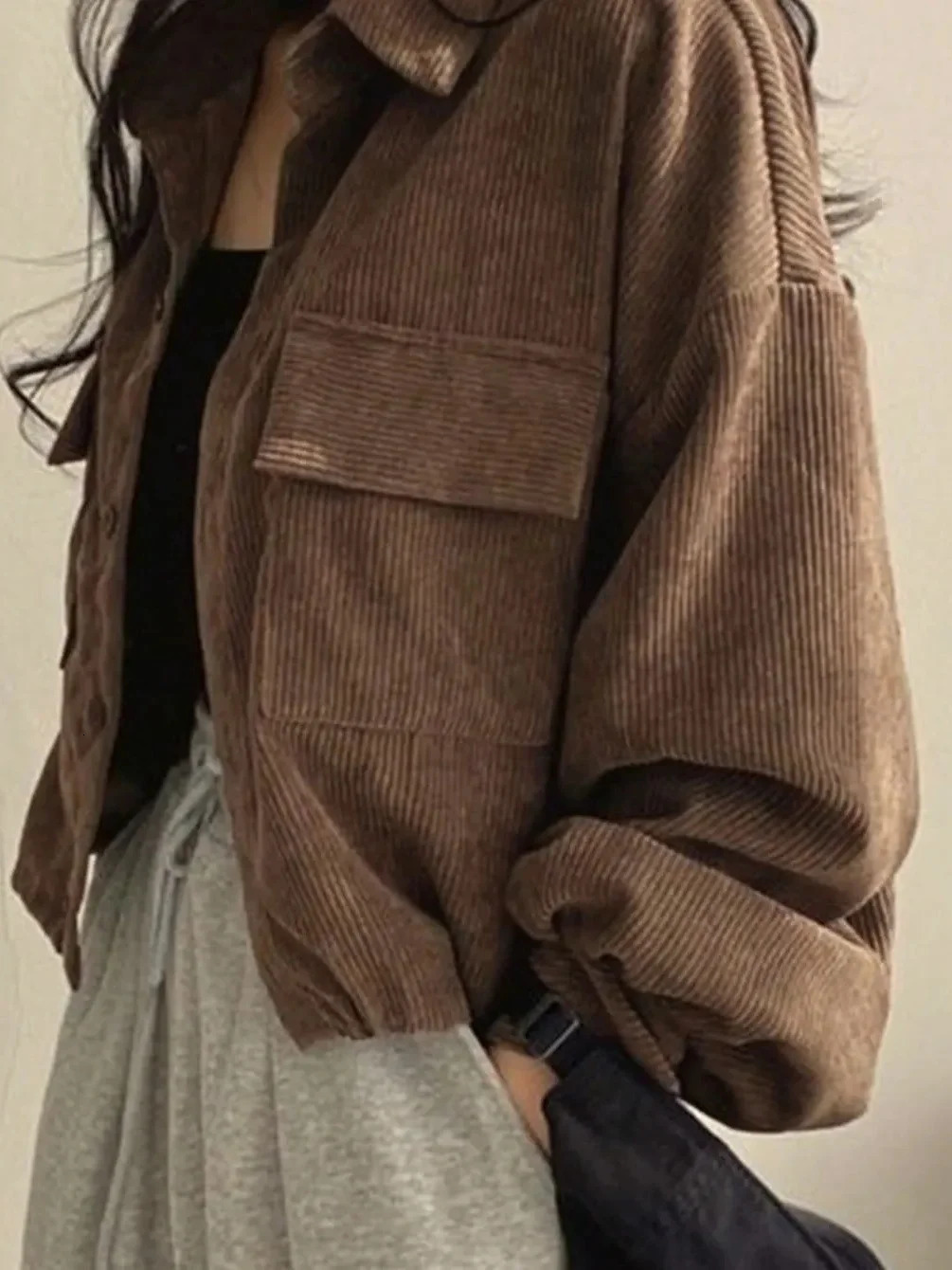 Fashionable plus Size Ladies Casual Jacket European Style Corduroy Solid Color Outdoor Versatile No Ironing EcoFriendly Materia 251027