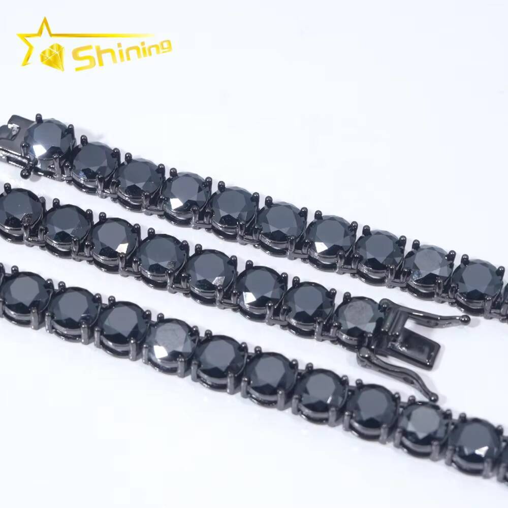 Hip Hop Jewelry GRA Certificate Black Gold Plated 925 Silver Necklace Black Moissanite Tennis Chain