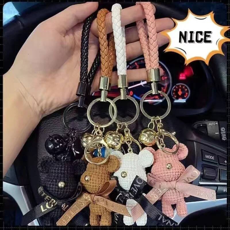 Trendy brand wool keychain three-dimensional doll backpack female cartoon bear car key chain pendant