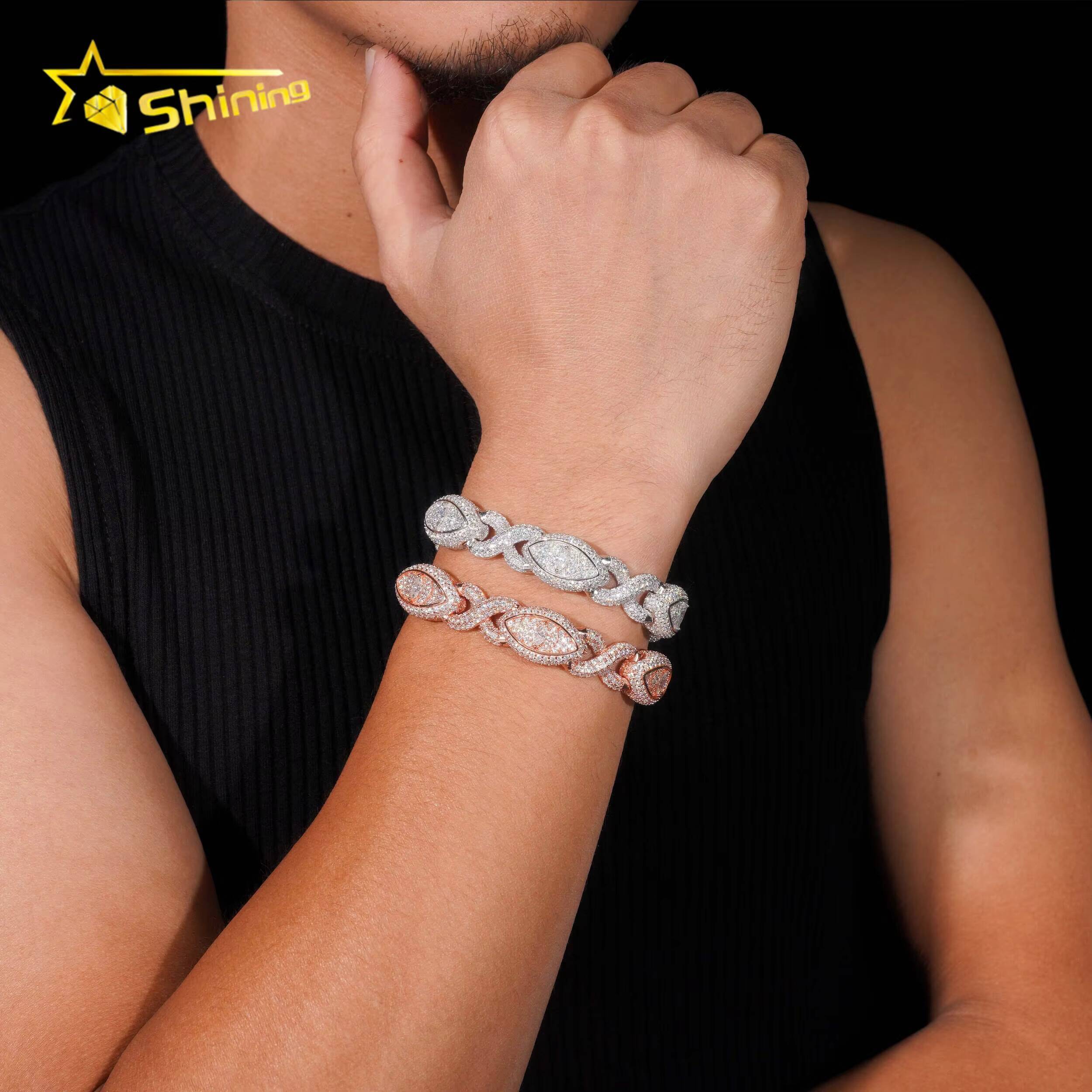 New Stock 925 Sterling Silver Gold Plated Hip Hop Jewelry Custom Colored Infinity Moissanite Cuban Bracelet Cat Eye Bracelets