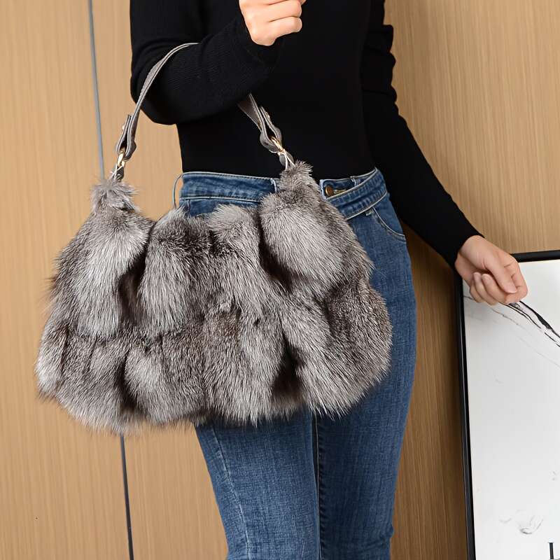 Women's Mink Cloud Thick Plush Crossbody/Handheld Shoulder Purse With Zipper Closure, Soft Lining Fixed Strap, Elegant White/Grey/Black Everyday 