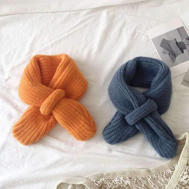 Korean Candy Color Baby Scarf Knitted Wool Warm Cross ChildrenS Scarves Autumn Winter Toddlers Kids Baby Boy Girl Snood Scarves 251027