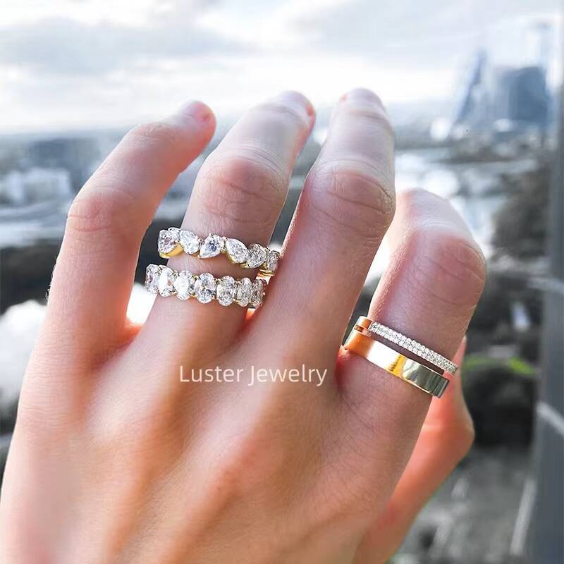 2026 Prelaunch D Color Vvs 925 Sterling Silver Moissanite Diamond Ring Pear Cut Eternity Moissanite Band Ring